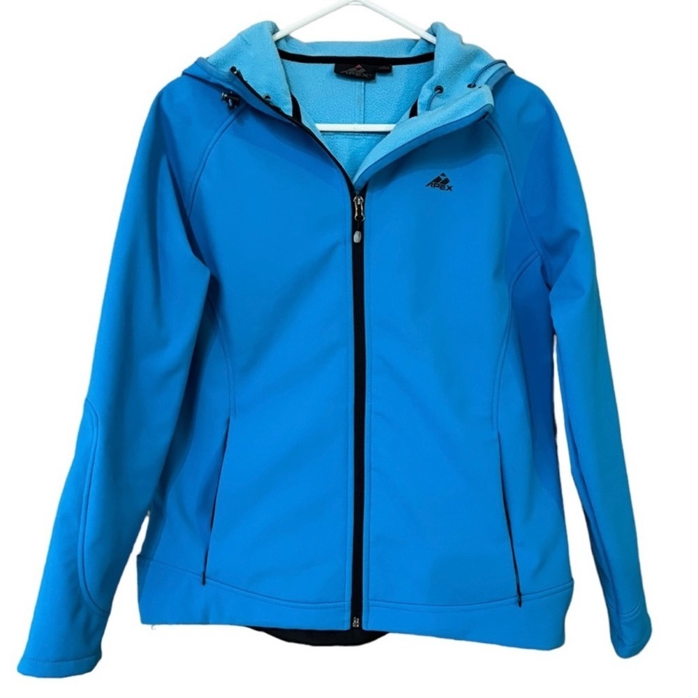 Apex Women’s Blue Softshell Jacket Size L Hooded Full Zip Casual Outdoor​​